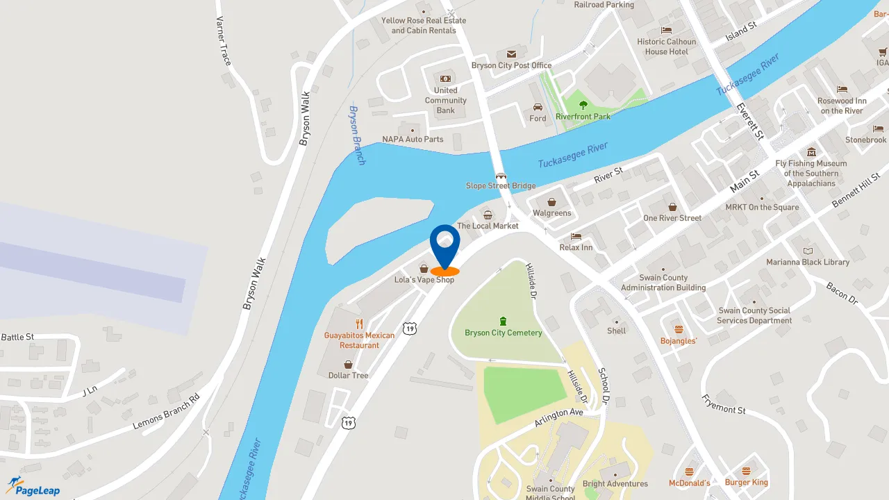 https://pageleap.com map showing location of Pizza Hut in Bryson City.