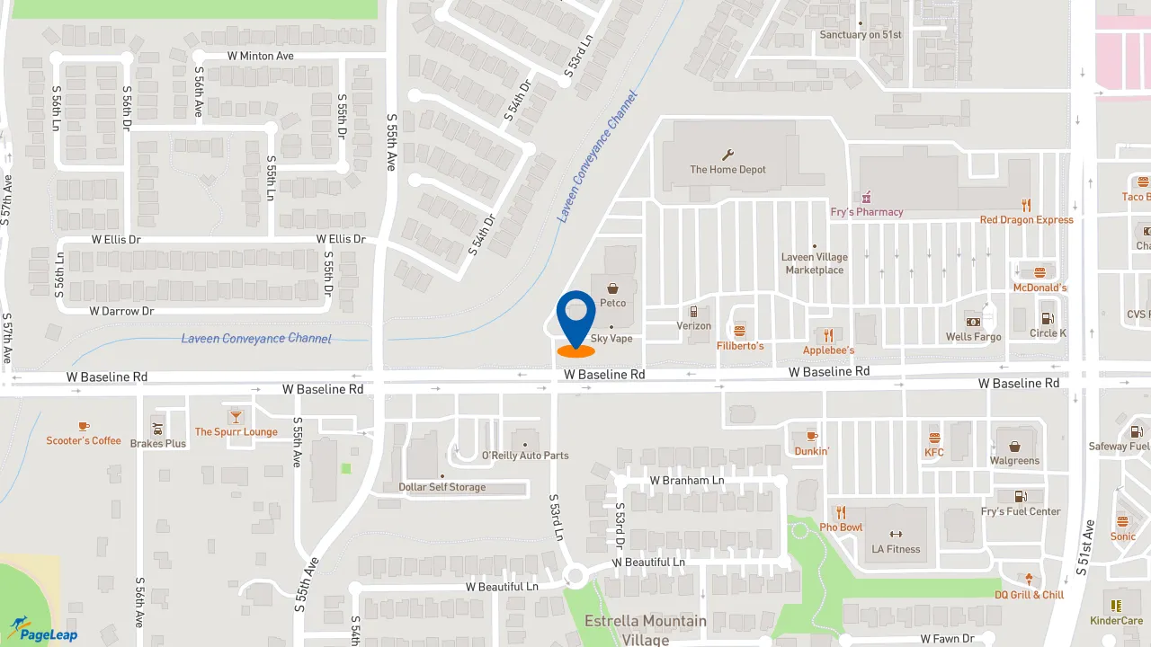 PageLeap.com map showing location of Pizza Hut in Laveen Village.