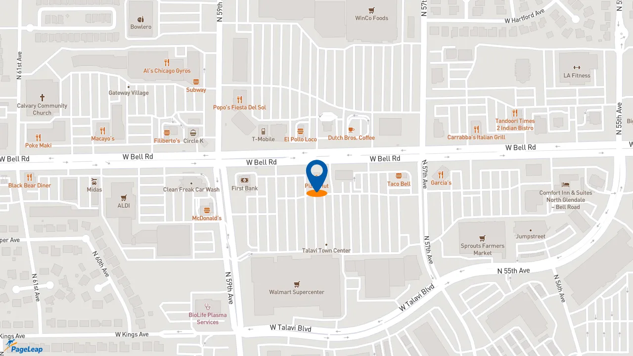 https://pageleap.com map showing location of Pizza Hut in Glendale.