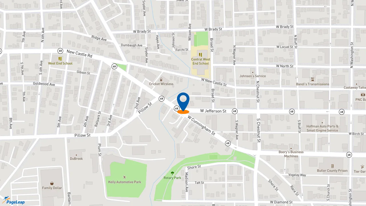 https://pageleap.com map showing location of Pizza Hut in Butler.