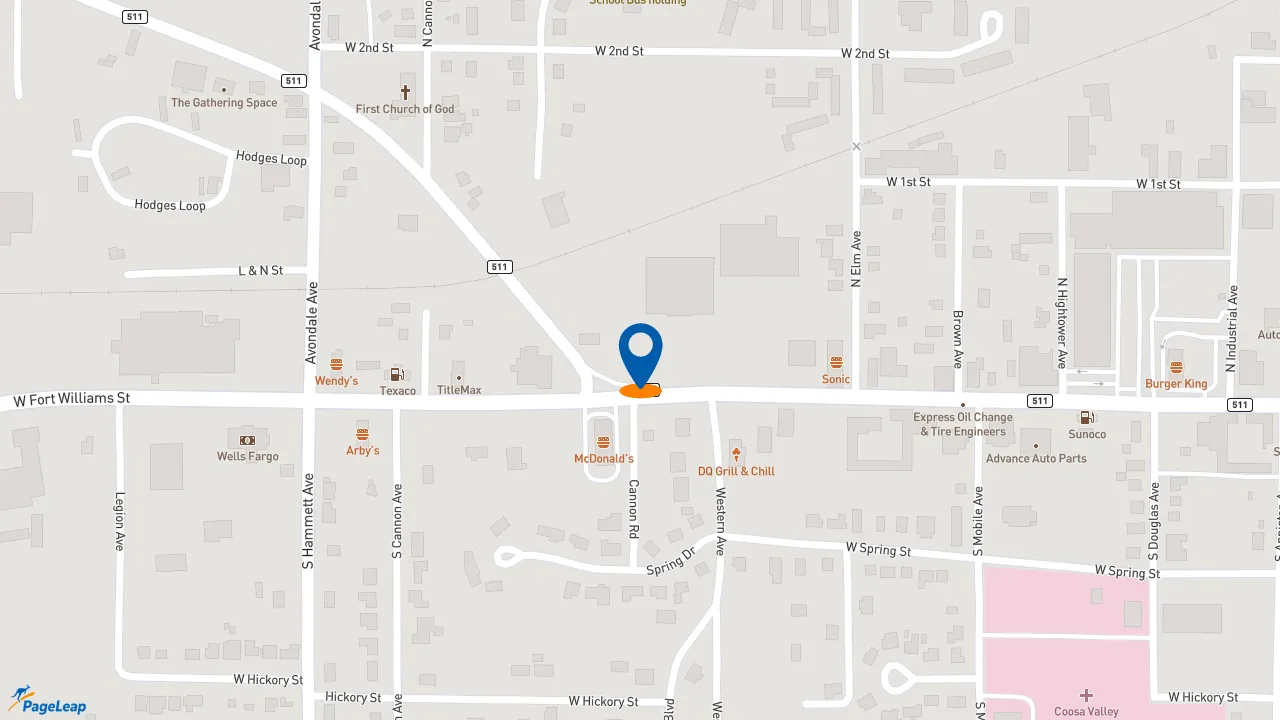 https://pageleap.com map showing location of Pizza Hut in Sylacauga.