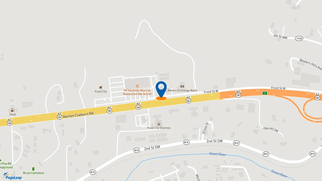 https://pageleap.com map showing location of Pizza Hut in Coeburn.