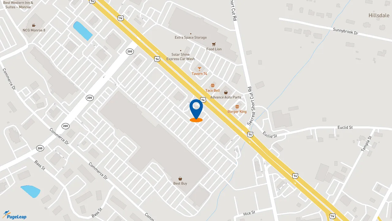 https://pageleap.com map showing location of Pizza Hut in Monroe.