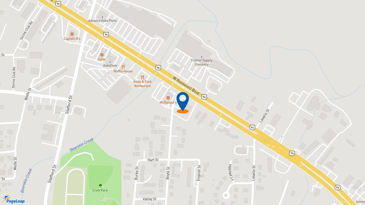 https://pageleap.com map showing location of Pizza Hut in Monroe.