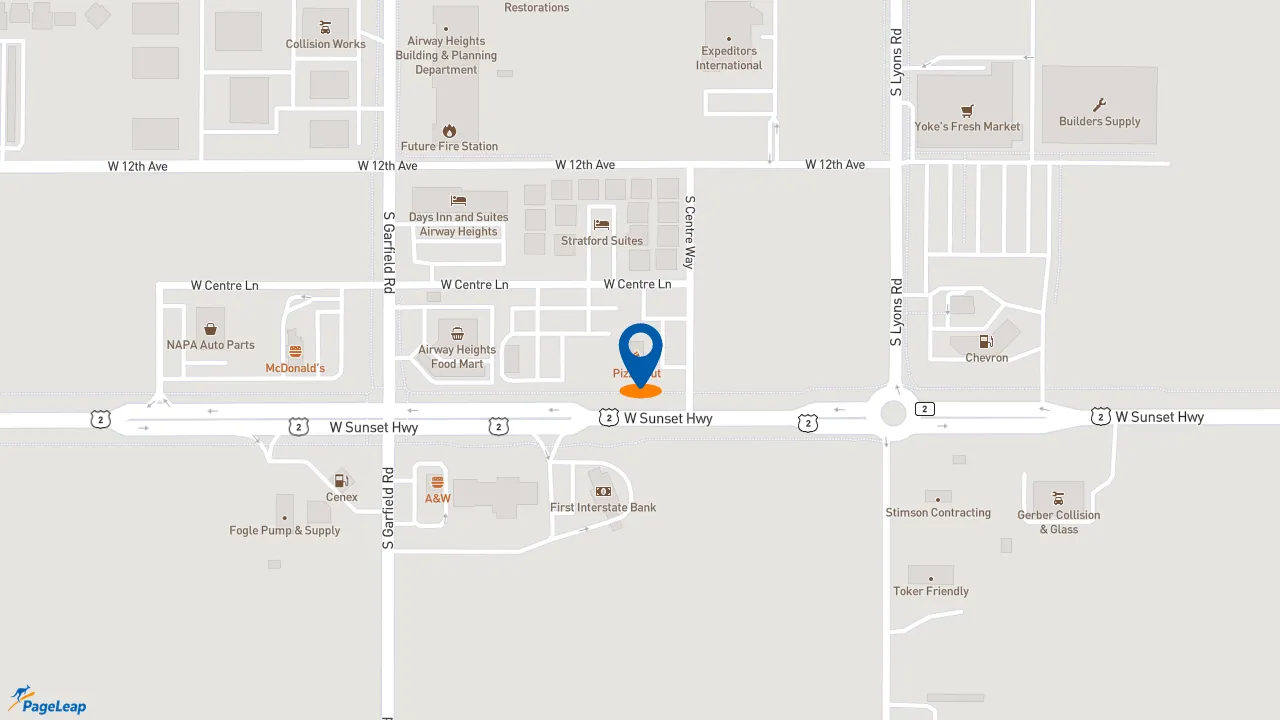 https://pageleap.com map showing location of Pizza Hut in Airway Heights.