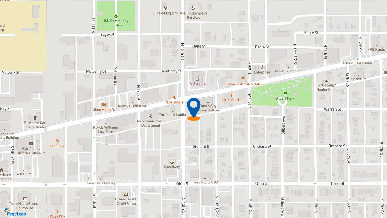 https://pageleap.com map showing location of Pizza Hut in Terre Haute.