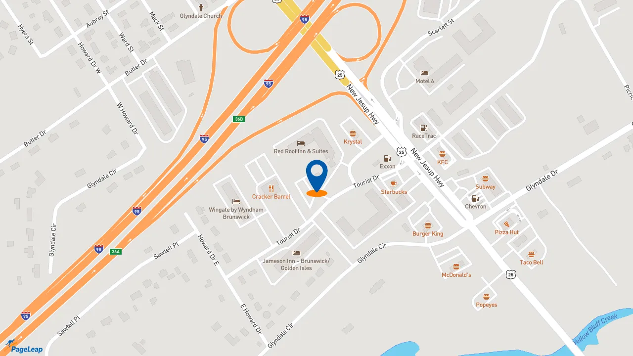 https://pageleap.com map showing location of Pizza Hut in Brunswick.