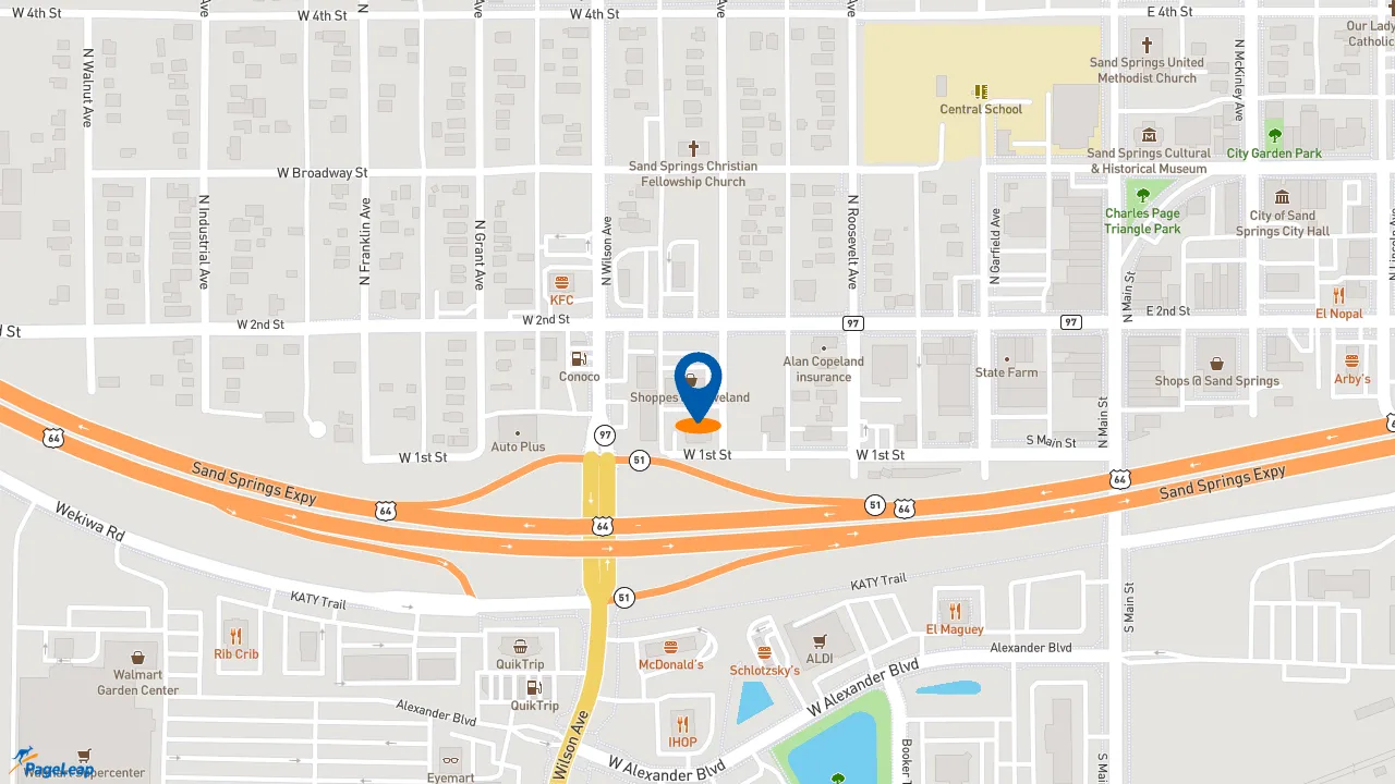 https://pageleap.com map showing location of Pizza Hut in Sand Springs.