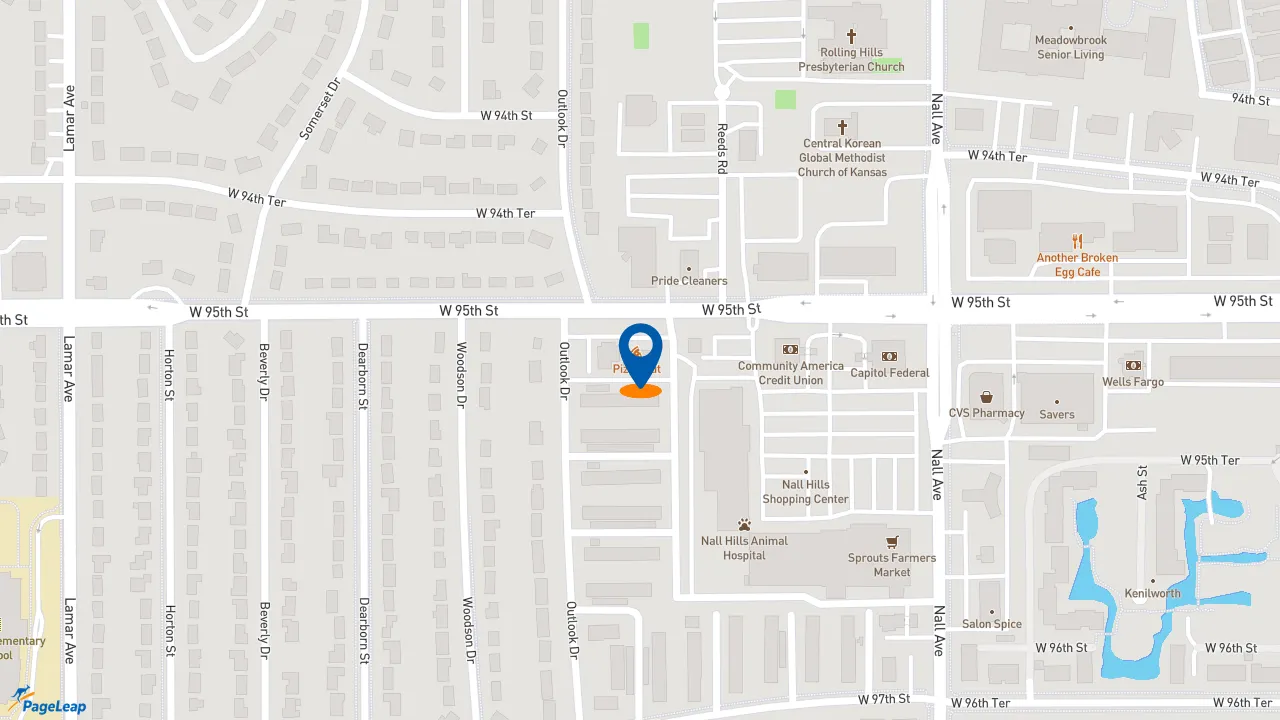 https://pageleap.com map showing location of Pizza Hut in Overland Park.