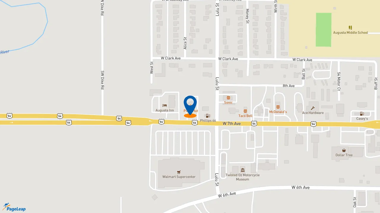 https://pageleap.com map showing location of Pizza Hut in Augusta.