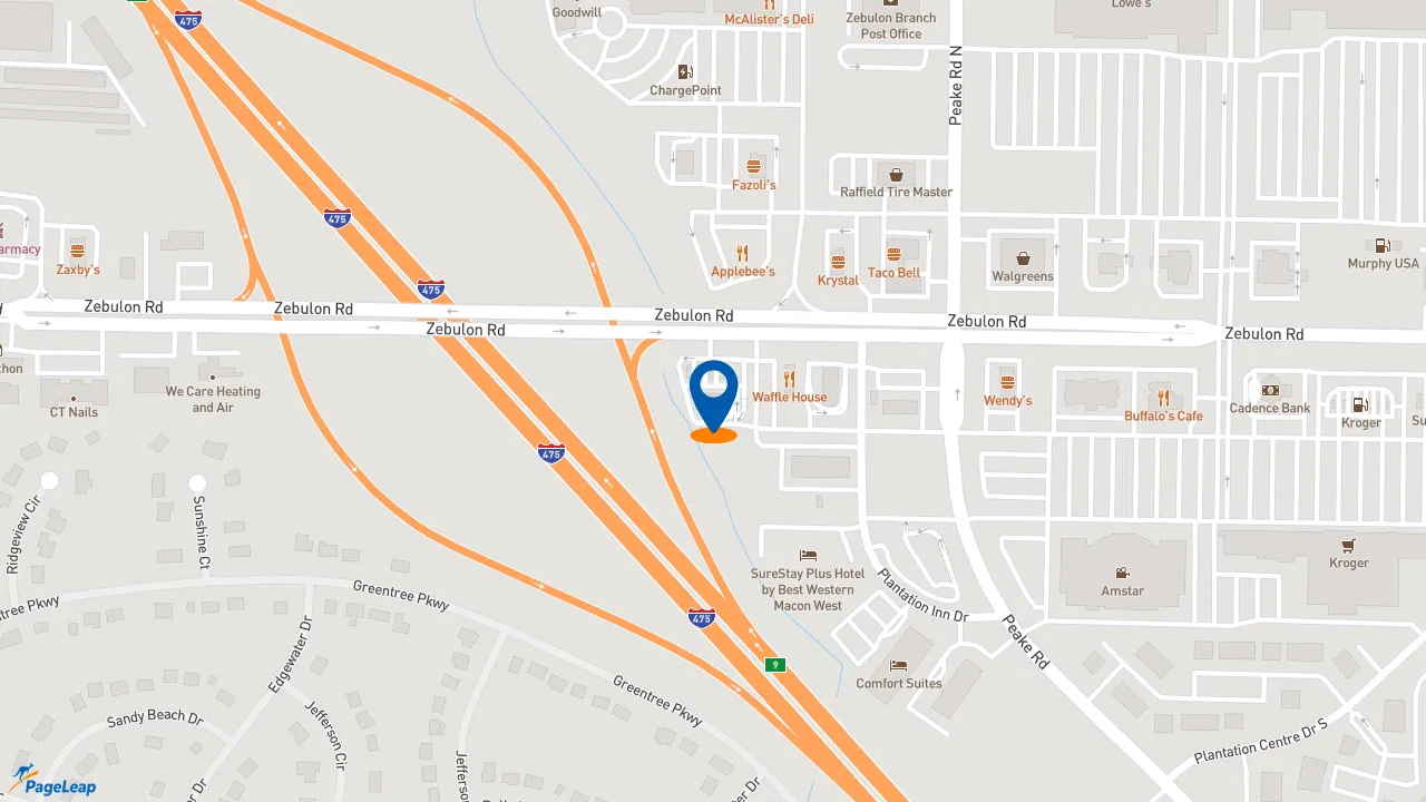 https://pageleap.com map showing location of Pizza Hut in Macon.