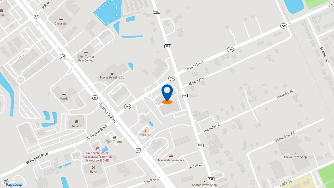 https://pageleap.com map showing location of PJ&#039;s Coffee in Pensacola.