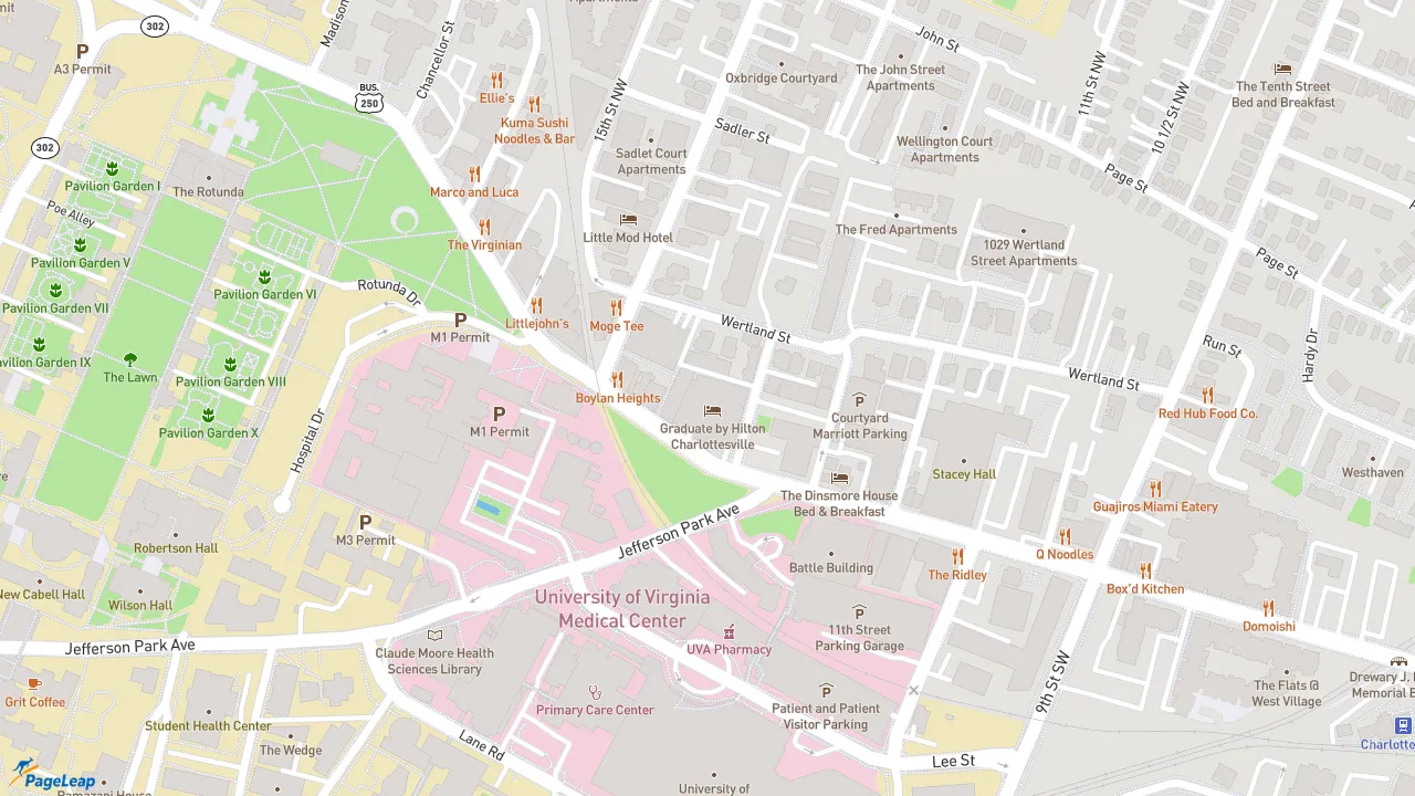 https://pageleap.com map showing location of Poindexter Coffee in Charlottesville.