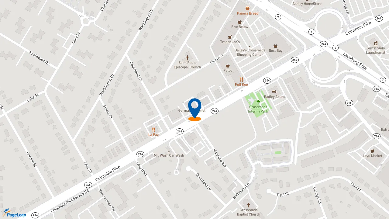 https://pageleap.com map showing location of Pollo Campero in Falls Church.