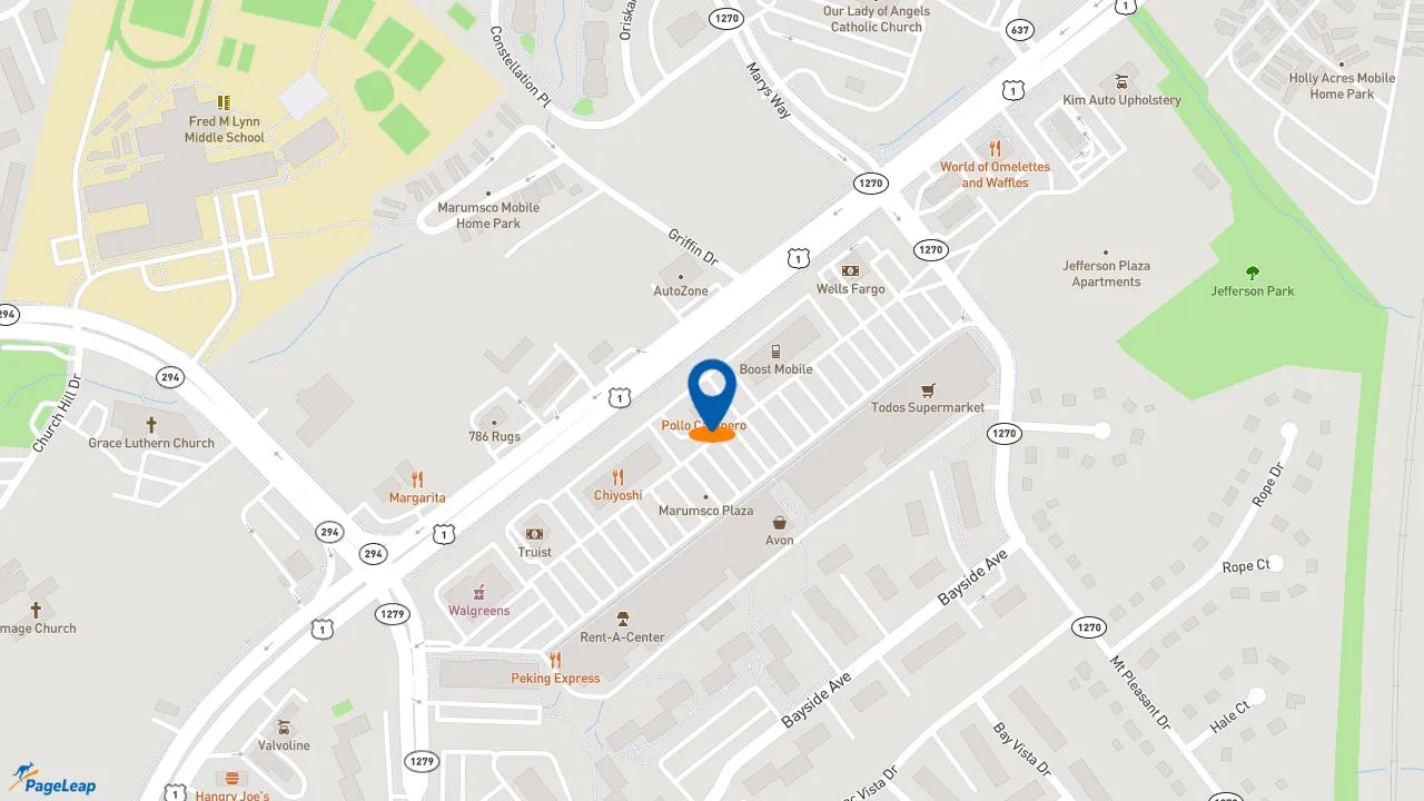 https://pageleap.com map showing location of Pollo Campero in Woodbridge.
