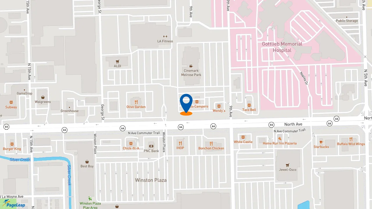 https://pageleap.com map showing location of Pollo Campero in Melrose Park.