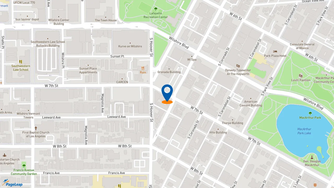 https://pageleap.com map showing location of Pollo Campero in Los Angeles.