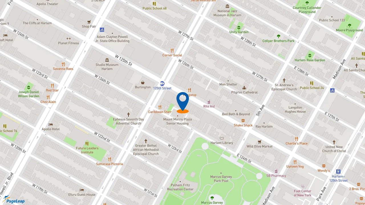 https://pageleap.com map showing location of Pollo Campero in New York.