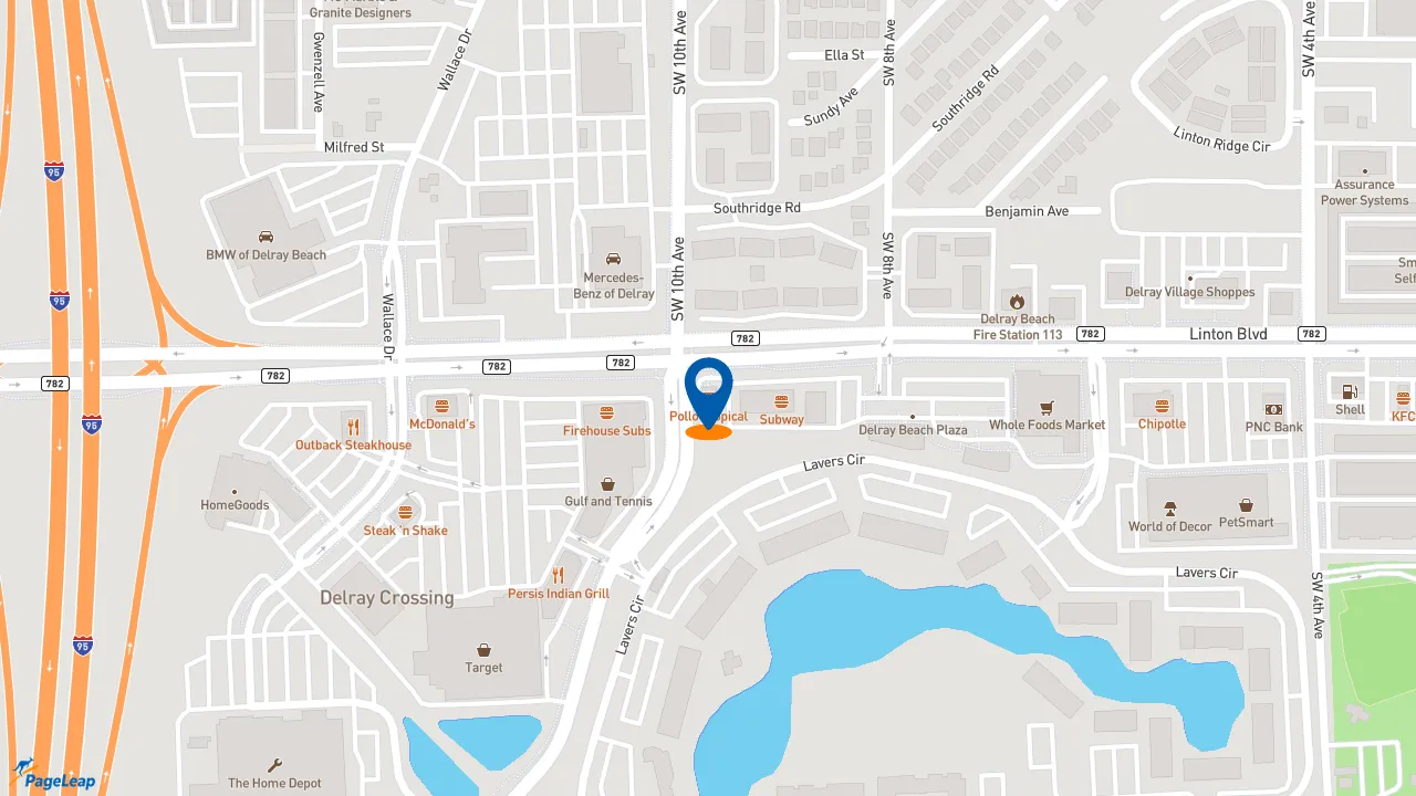 https://pageleap.com map showing location of Pollo Tropical in Delray Beach.