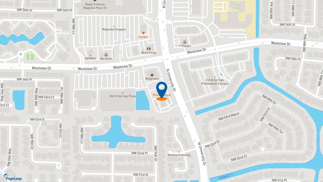 https://pageleap.com map showing location of Pollo Tropical in Coral Springs.
