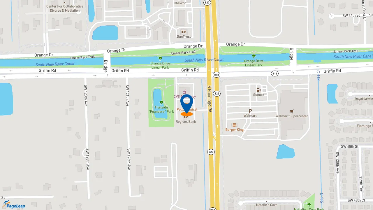 https://pageleap.com map showing location of Pollo Tropical in Cooper City.