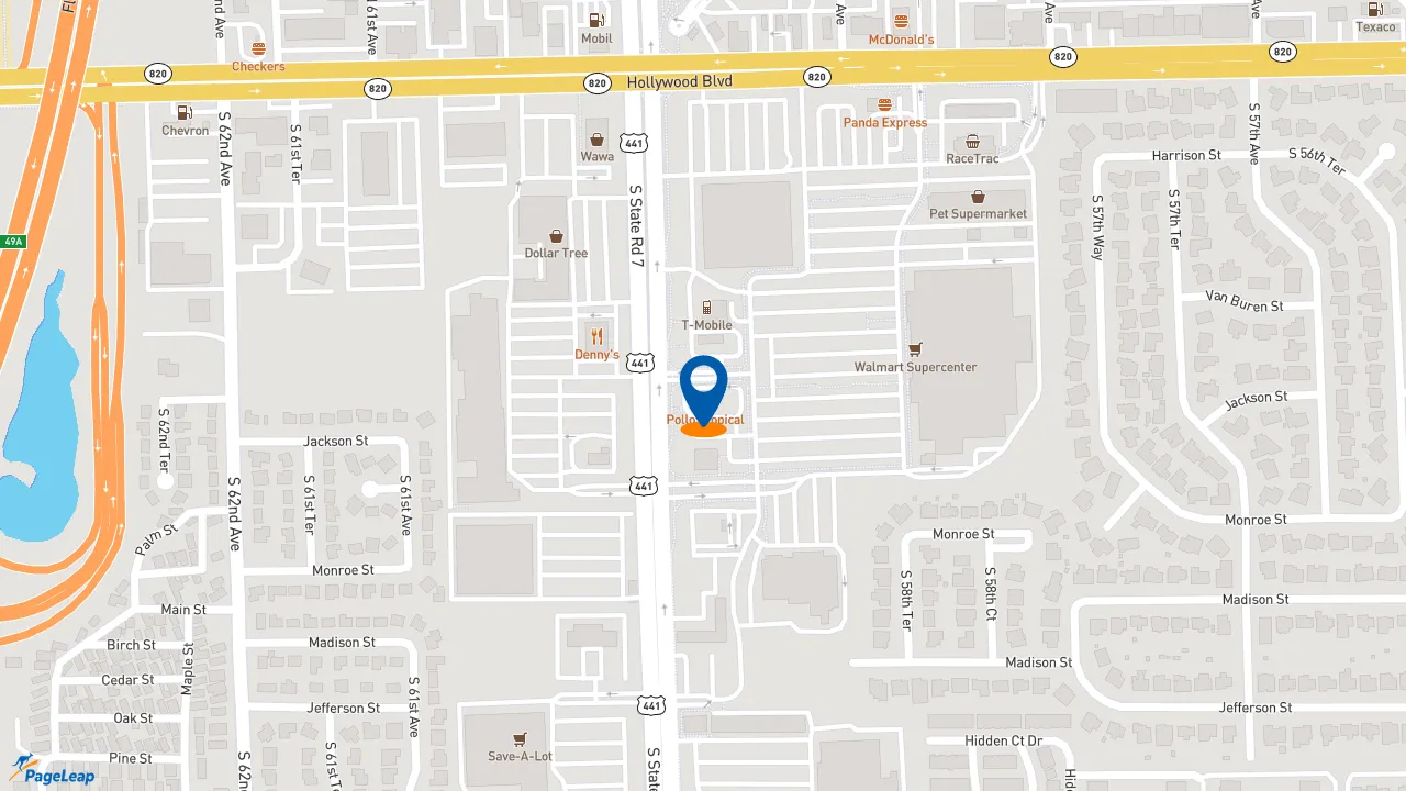 https://pageleap.com map showing location of Pollo Tropical in Hollywood.