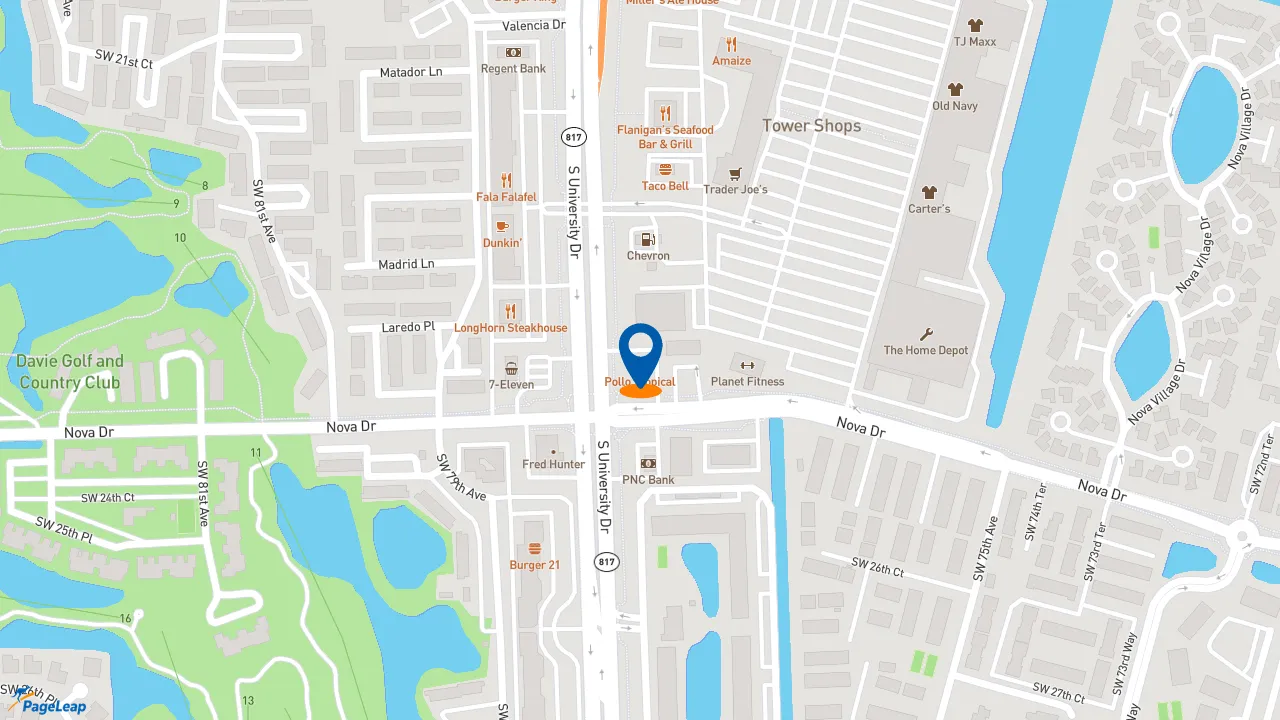 https://pageleap.com map showing location of Pollo Tropical in Davie.