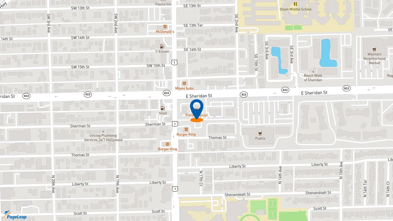 https://pageleap.com map showing location of Pollo Tropical in Hollywood.