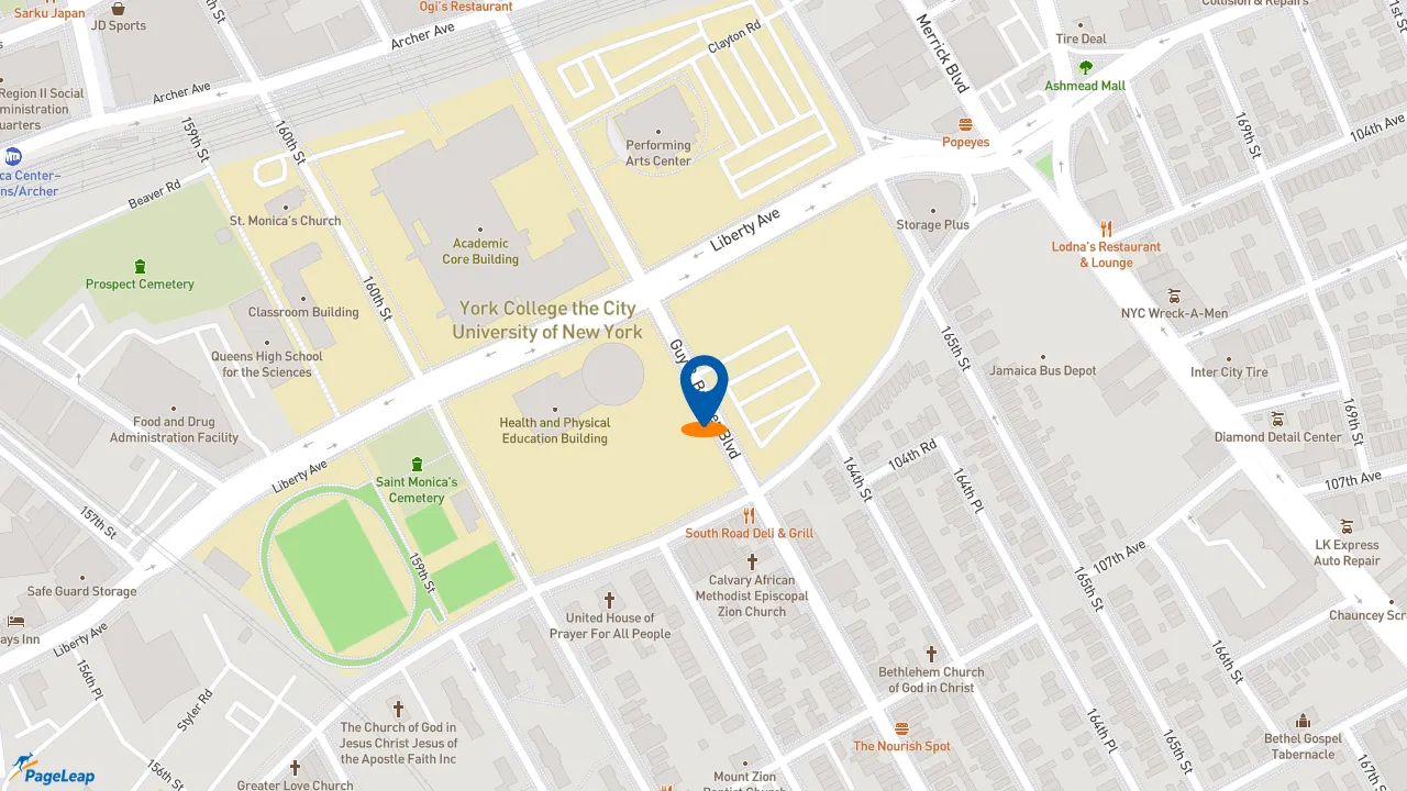 https://pageleap.com map showing location of Popeyes Louisiana Kitchen in Jamaica.