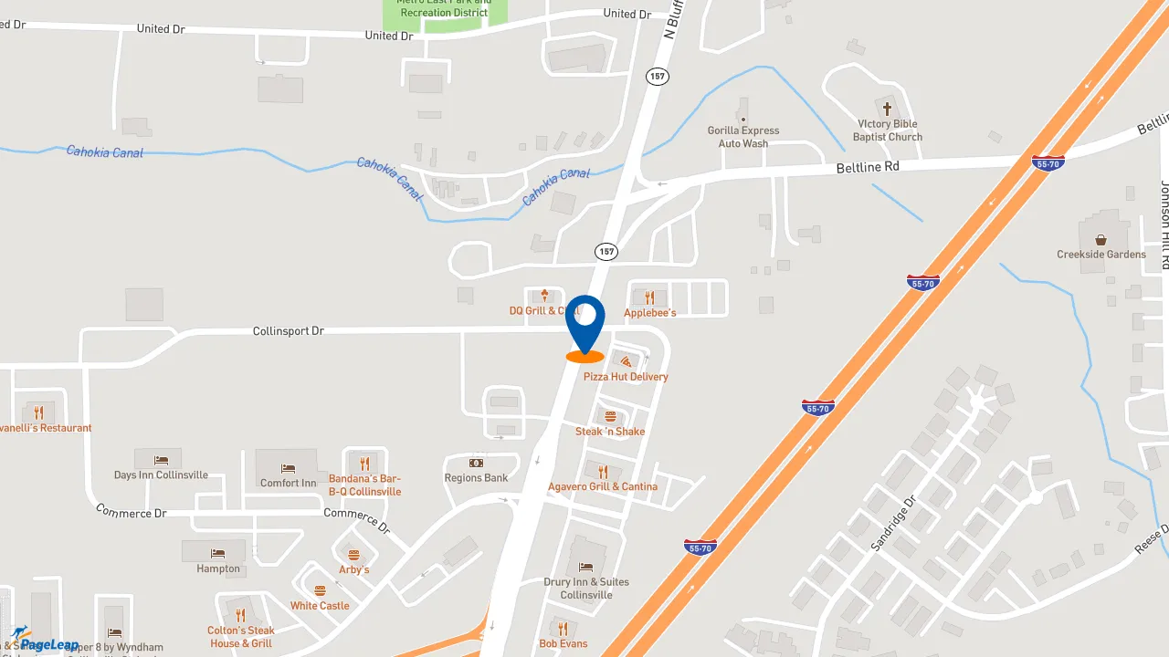 https://pageleap.com map showing location of Popeyes Louisiana Kitchen in Collinsville.