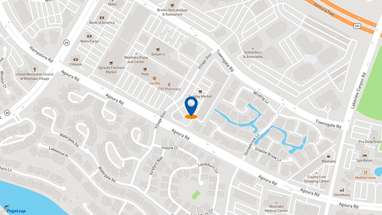 https://pageleap.com map showing location of Popeyes Louisiana Kitchen in Westlake Village.