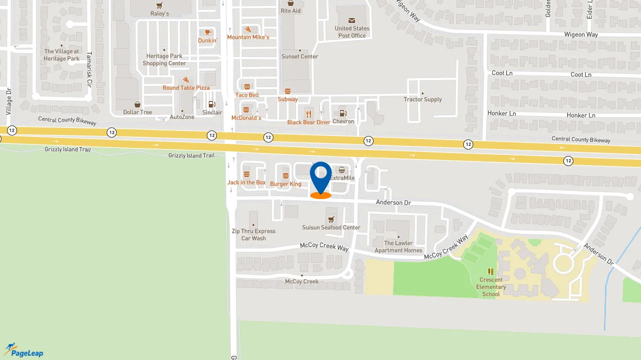 https://pageleap.com map showing location of Popeyes Louisiana Kitchen in Suisun City.