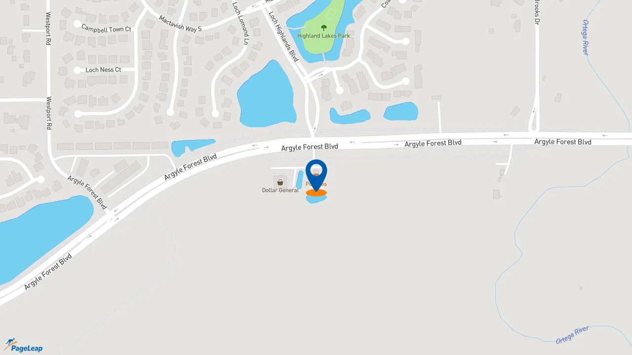 https://pageleap.com map showing location of Popeyes Louisiana Kitchen in Jacksonville.