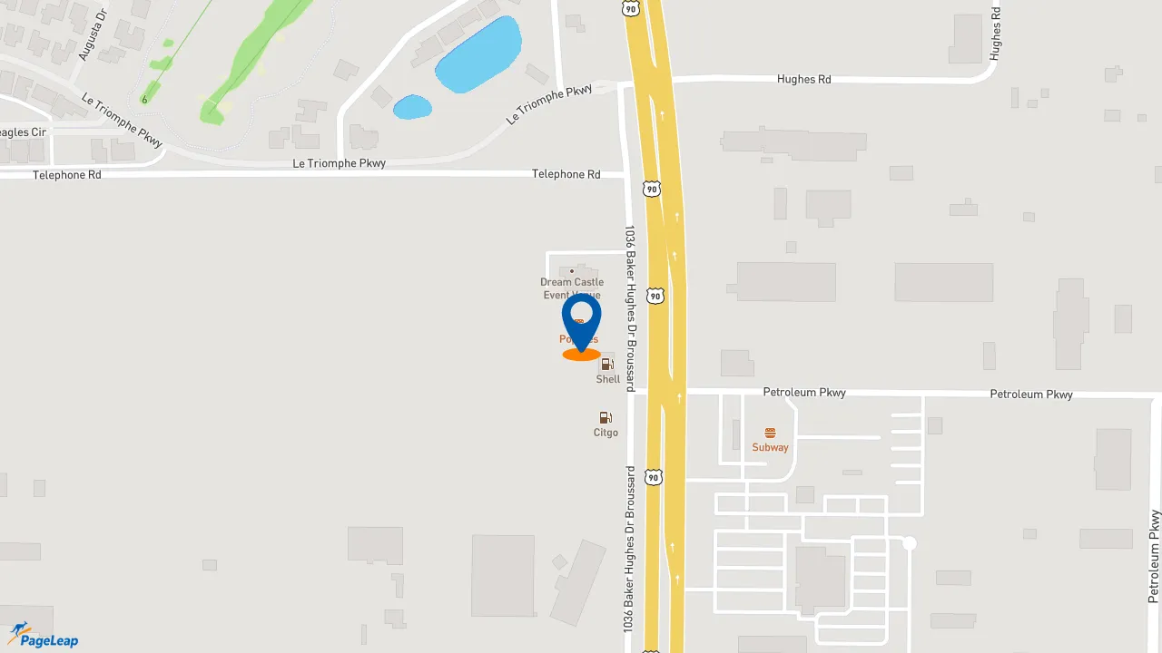 https://pageleap.com map showing location of Popeyes Louisiana Kitchen in Broussard.