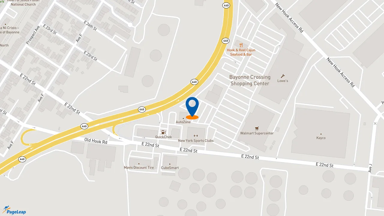 https://pageleap.com map showing location of Popeyes Louisiana Kitchen in Bayonne.