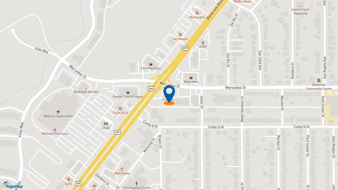 https://pageleap.com map showing location of Popeyes Louisiana Kitchen in Benbrook.