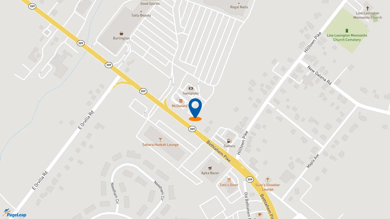 https://pageleap.com map showing location of Popeyes Louisiana Kitchen in Hatfield.