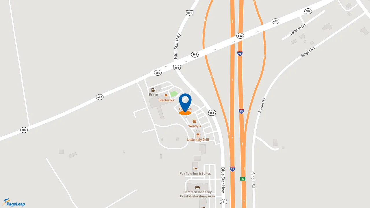 https://pageleap.com map showing location of Popeyes Louisiana Kitchen in Stony Creek.