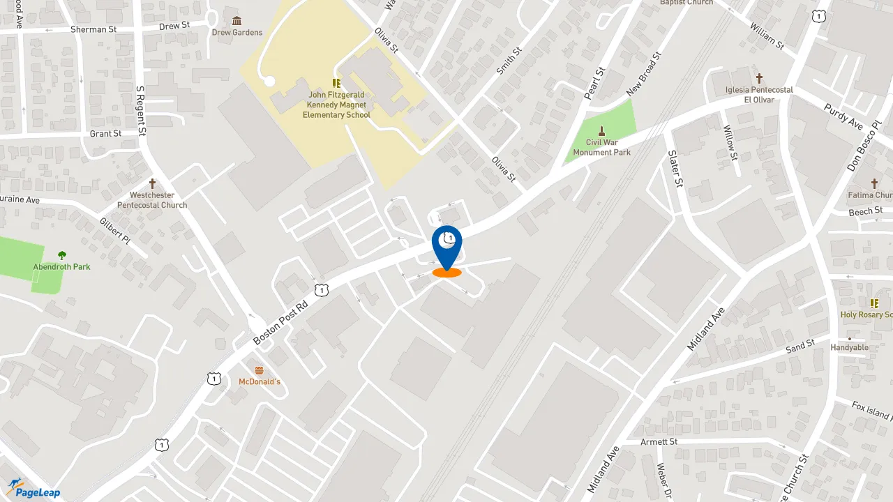 https://pageleap.com map showing location of Popeyes Louisiana Kitchen in Port Chester.