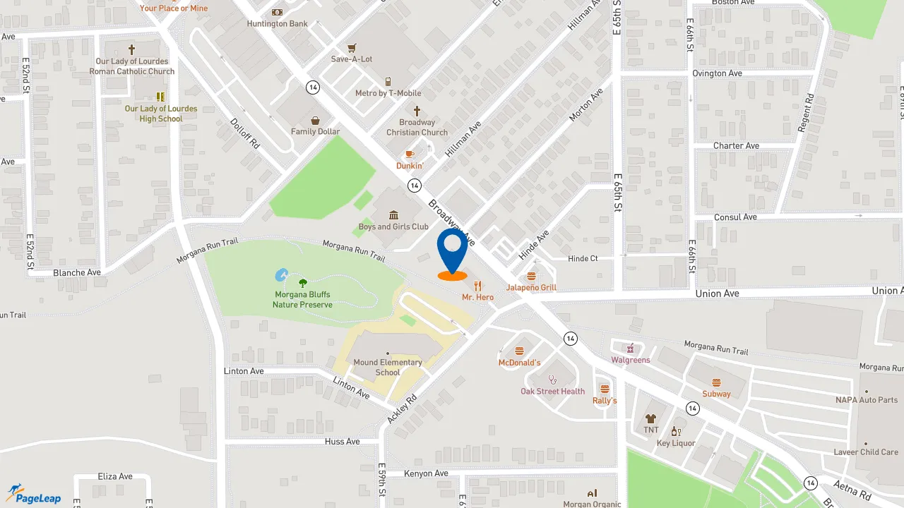 https://pageleap.com map showing location of Popeyes Louisiana Kitchen in Cleveland.