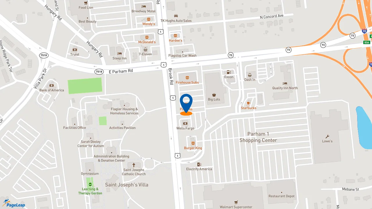 https://pageleap.com map showing location of Popeyes Louisiana Kitchen in Richmond.