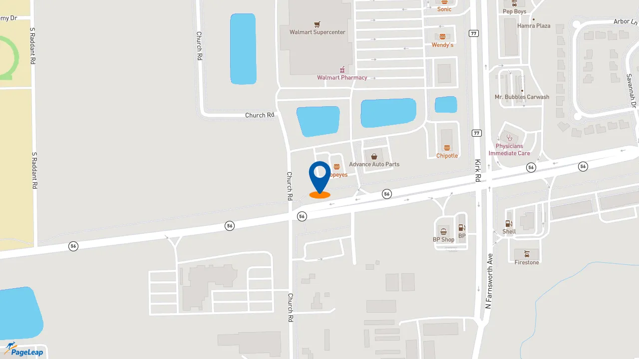 https://pageleap.com map showing location of Popeyes Louisiana Kitchen in Aurora.
