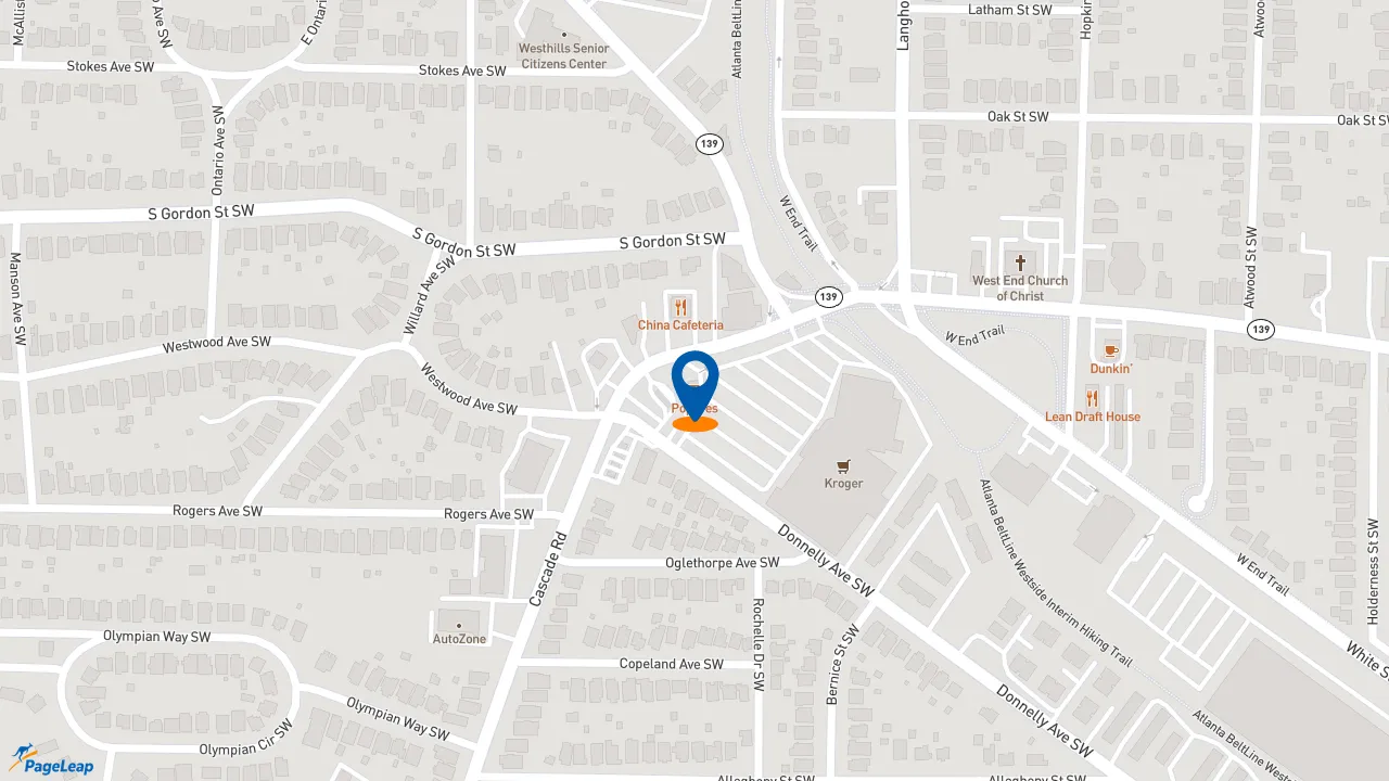 https://pageleap.com map showing location of Popeyes Louisiana Kitchen in Atlanta.