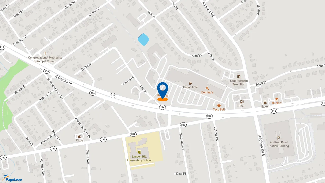 https://pageleap.com map showing location of Popeyes Louisiana Kitchen in Seat Pleasant.