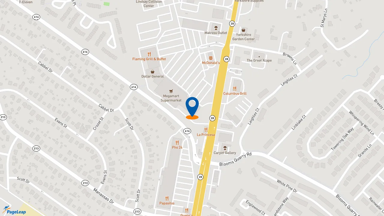 https://pageleap.com map showing location of Popeyes Louisiana Kitchen in Manassas.
