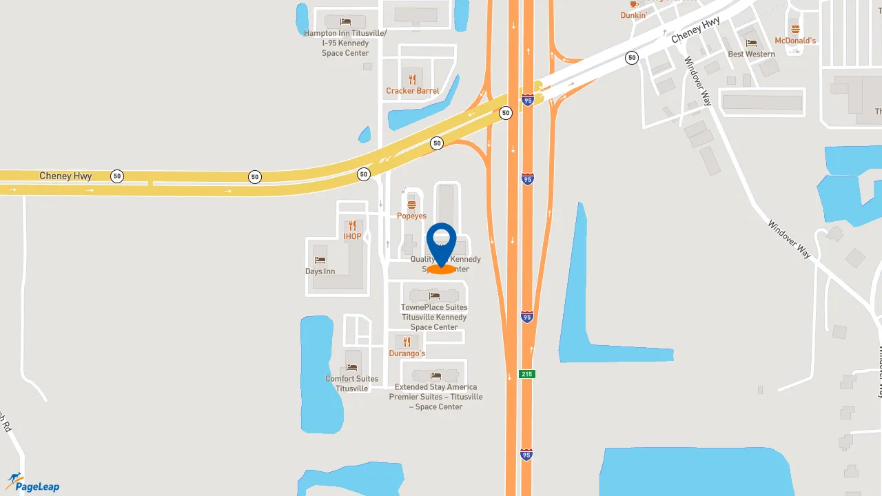 https://pageleap.com map showing location of Popeyes Louisiana Kitchen in Titusville.