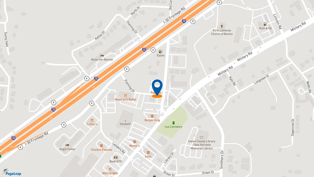 https://pageleap.com map showing location of Popeyes Louisiana Kitchen in Benton.