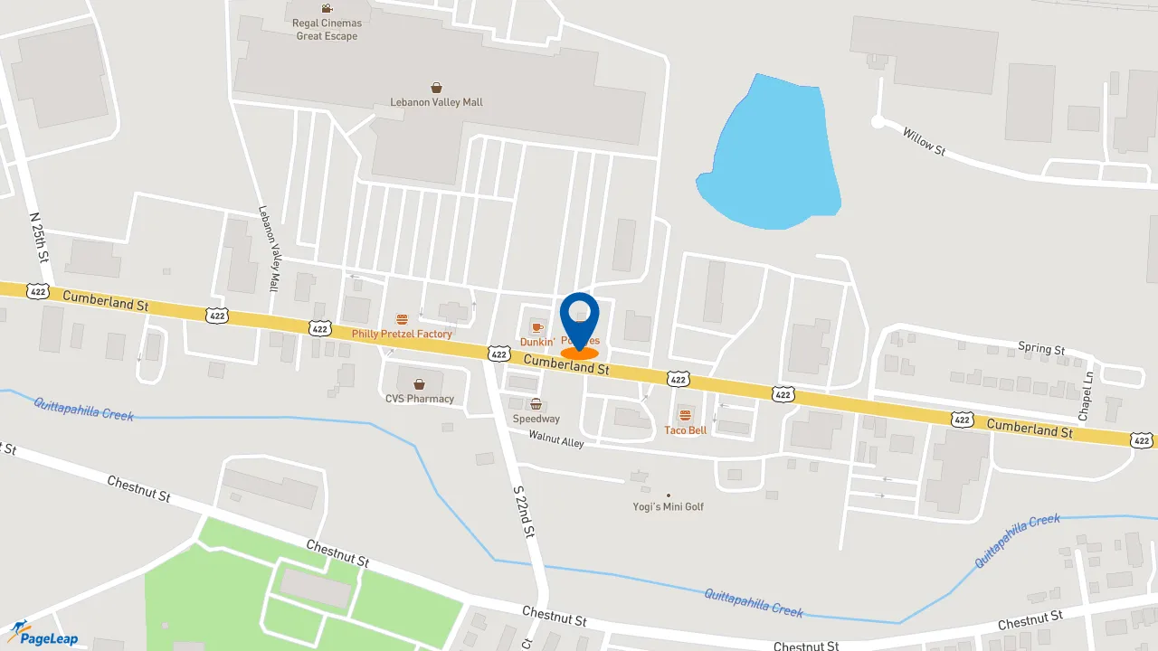 PageLeap.com map showing location of Popeyes Louisiana Kitchen in Lebanon.