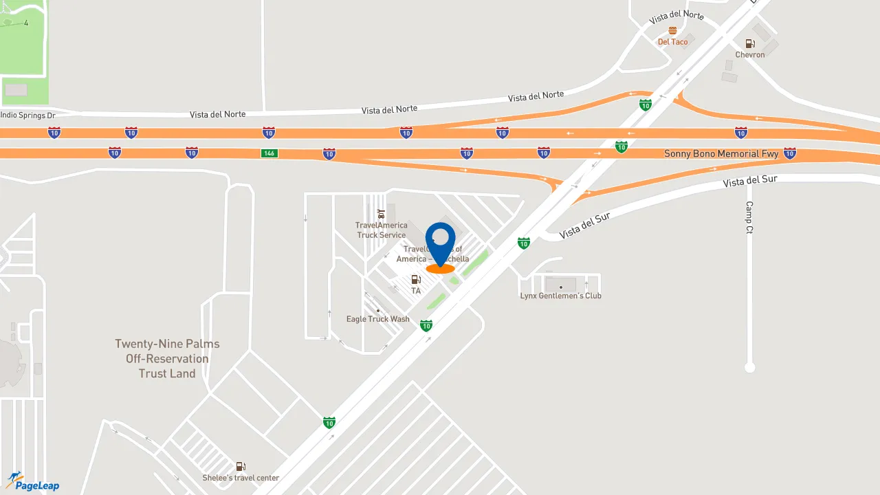 PageLeap.com map showing location of Popeyes Louisiana Kitchen in Coachella.