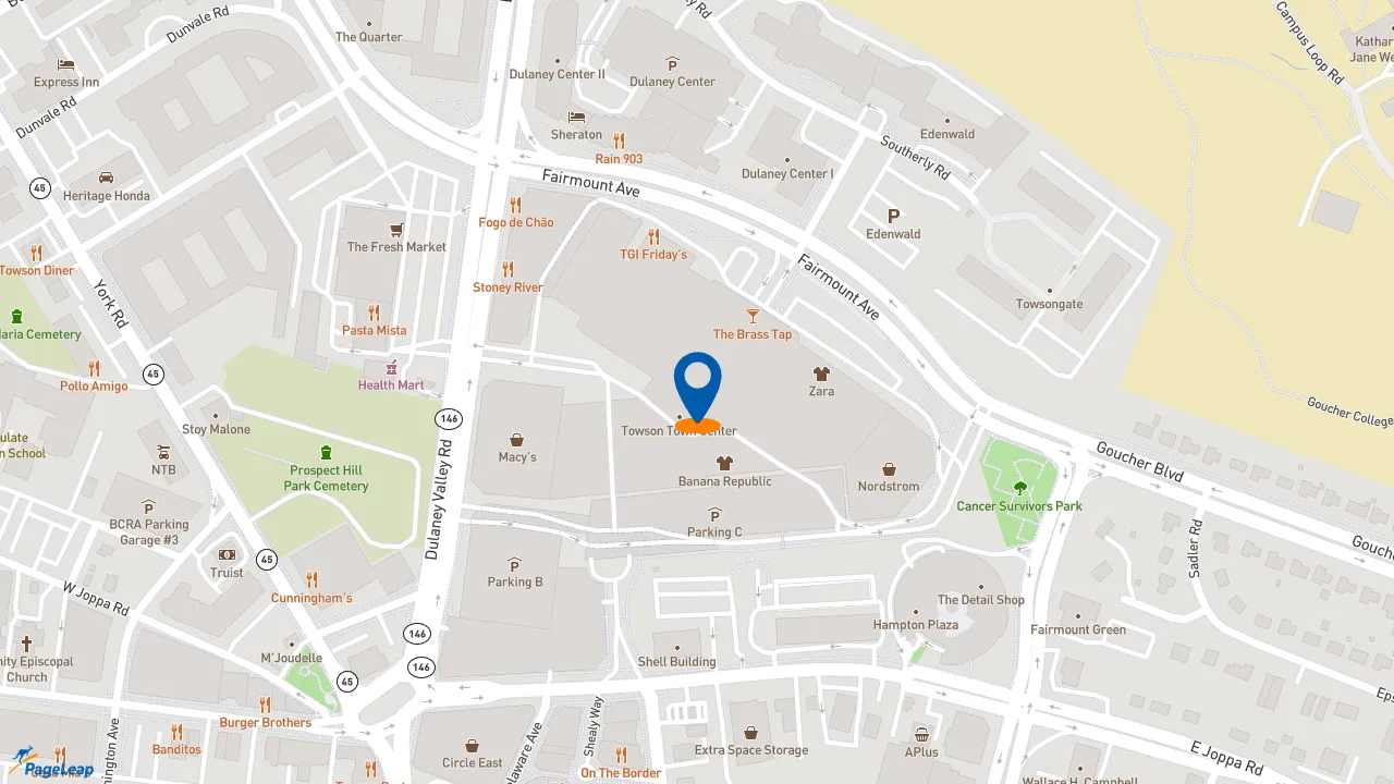 https://pageleap.com map showing location of Popeyes Louisiana Kitchen in Towson.